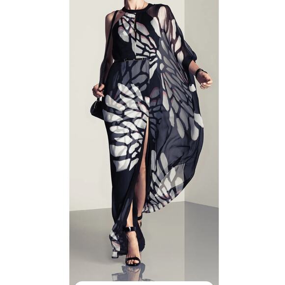 NWT Halston Heritage Sz 2 Asymmetrical Overlay Winged $595 Formal Maxi Dress - Picture 1 of 14